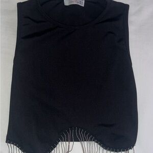 Elegant Black Sleeveless Top with Beaded Fringe